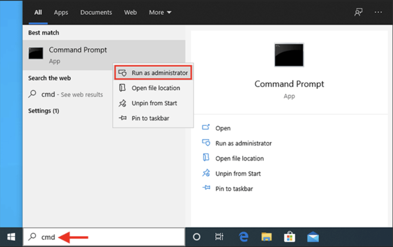 Right-click Command Prompt and select Run as administrator