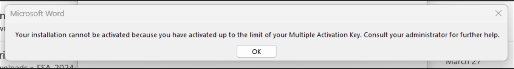 MAK activation limit error message