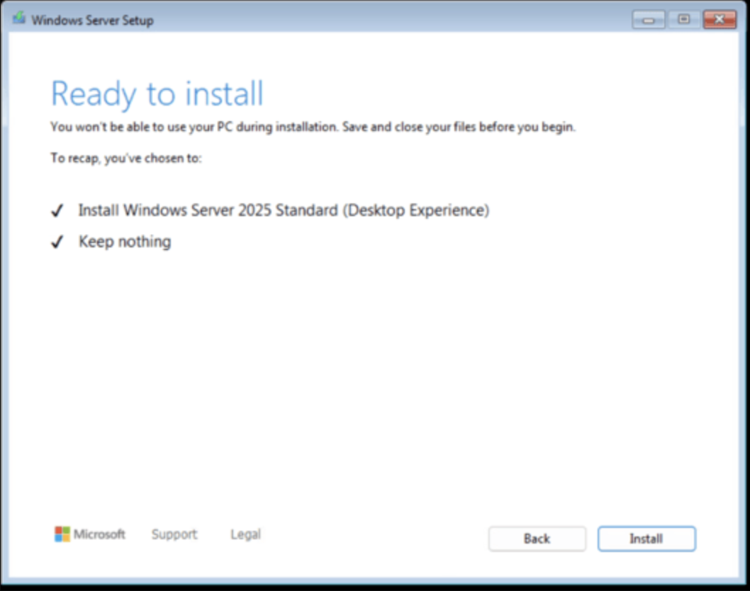 Windows Server 2025 installation in progress