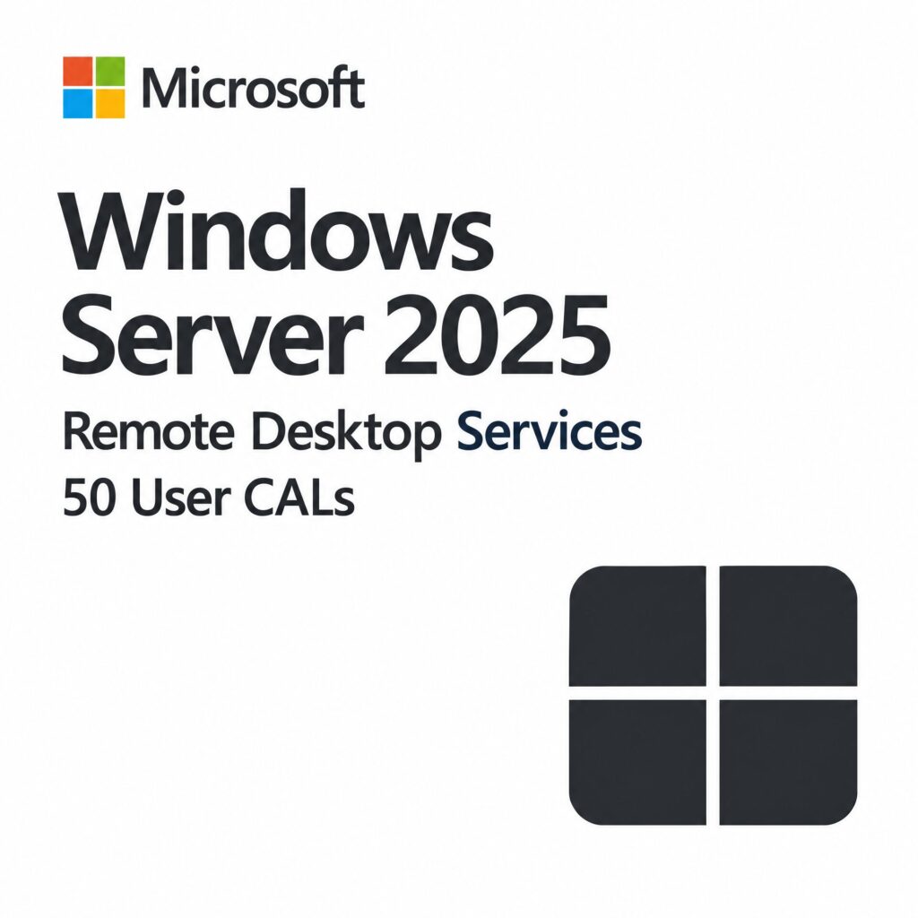 Microsoft Windows Server 2025 Remote Desktop Services 50 User CALs – Genuine RDS CAL license for secure remote access, virtual desktops, and multi-user environments in the USA and Canada.