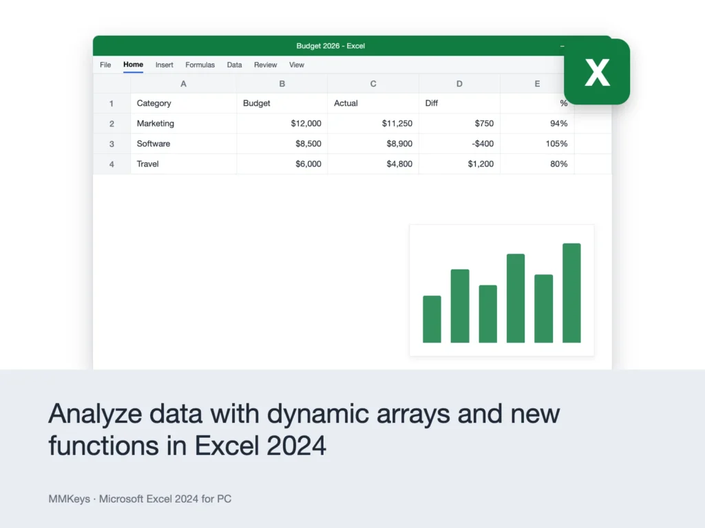 Microsoft Excel 2024 for PC – Analyze data with dynamic arrays and new functions in Excel 2024