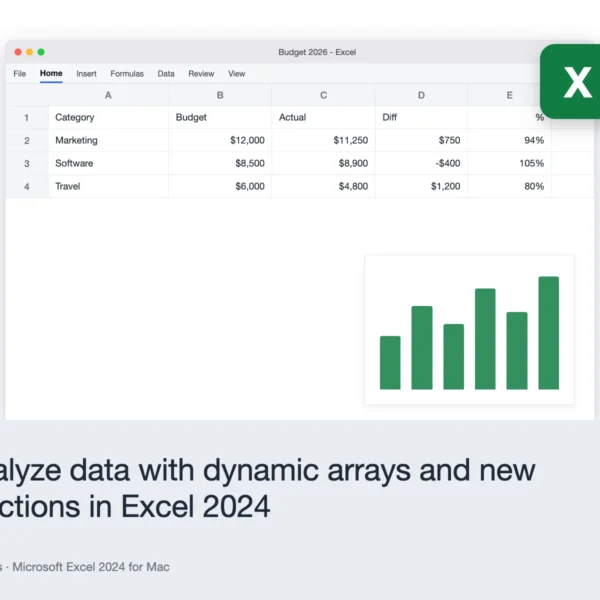 Microsoft Excel 2024 for Mac – Analyze data with dynamic arrays and new functions in Excel 2024