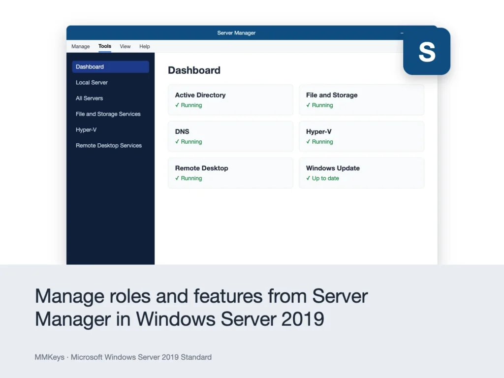Microsoft Windows Server 2019 Standard – Manage roles and features from Server Manager in Windows Server 2019