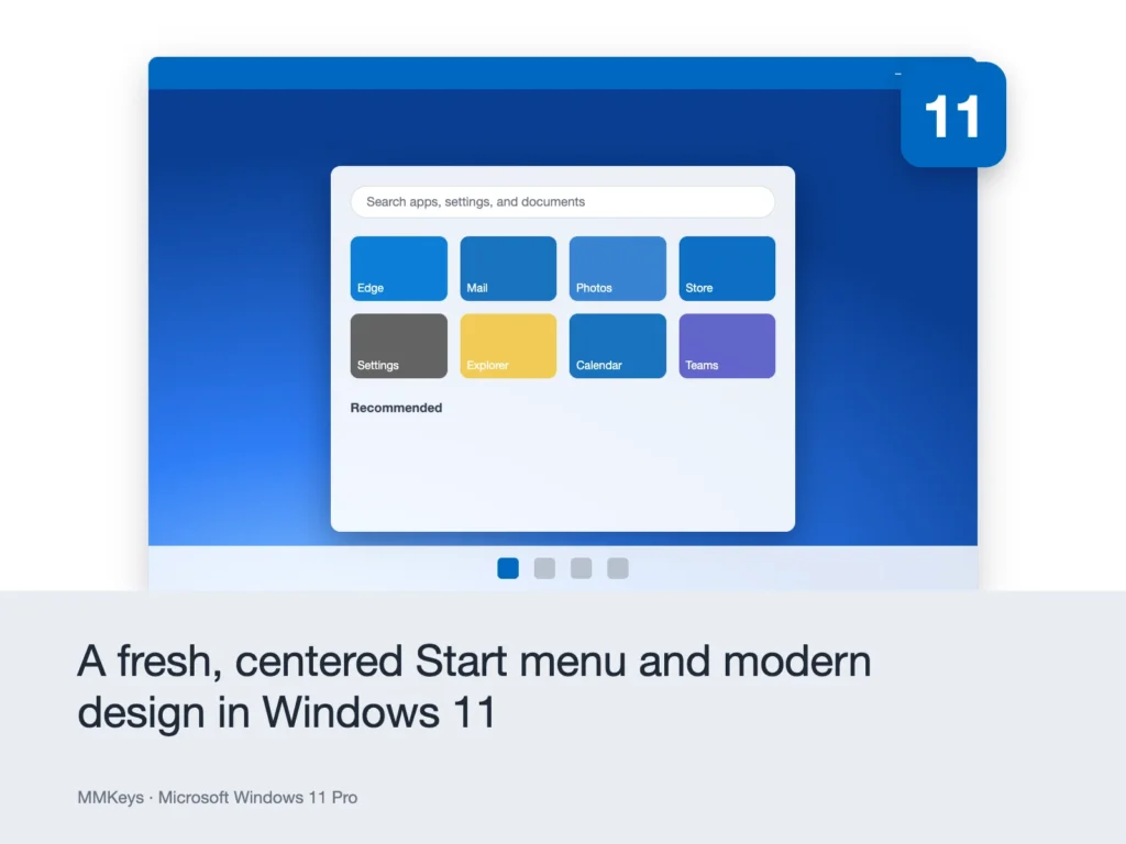 Microsoft Windows 11 Pro – A fresh, centered Start menu and modern design in Windows 11